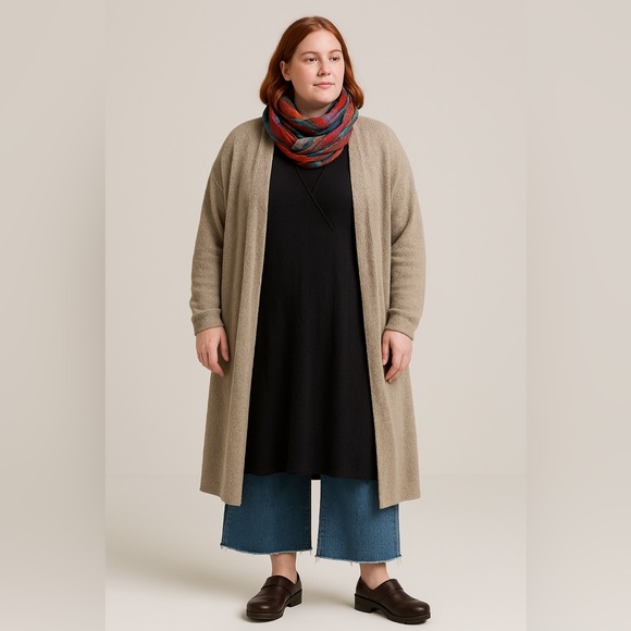 Eileen Fisher L Black Wool Midi Dress Textured Knit Wrap V-Neck Size Large - Picture 9 of 10